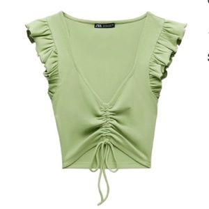 Zara Ruffled Crop Top Green, Small, 3253/309